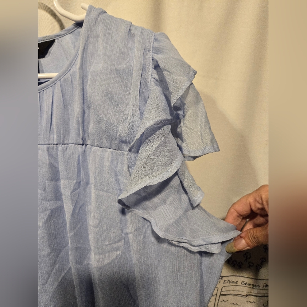NWOT Women's Vera Wang Blue Ruffle Sleeve Blouse Size Extra Large - Picture 3 of 14